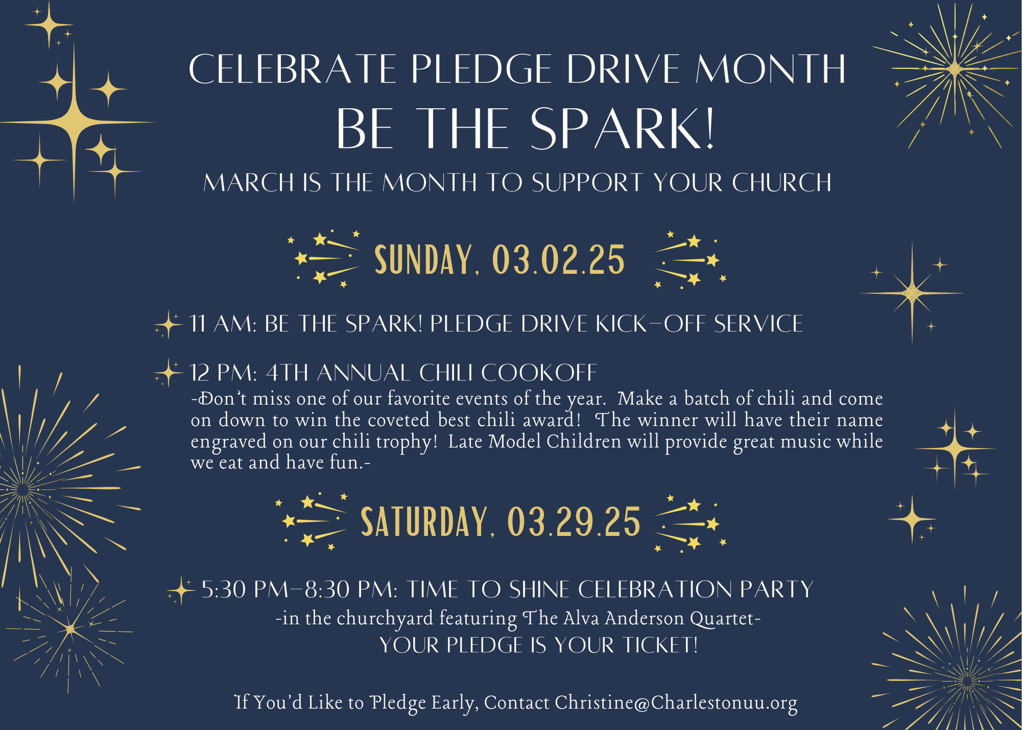 Celebrate Pledge Drive Month with The Unitarian Church in Charleston's events, including services and a chili cookoff.