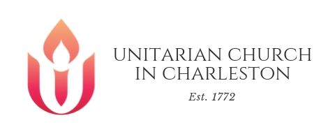Unitarian Church in Charleston logo with a stylized flame and text, established in 1772.