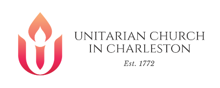 Logo of The Unitarian Church in Charleston with an artistic flame symbol and the establishment year, 1772.