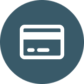 Icon of a credit card on a blue circle background, representing financial transactions or donations.