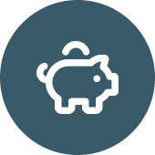 Icon of a piggy bank on a blue background, symbolizing savings or donations.