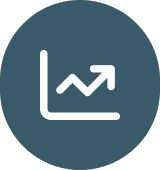 Icon of a line graph showing growth trending upwards on a gradient circle background.