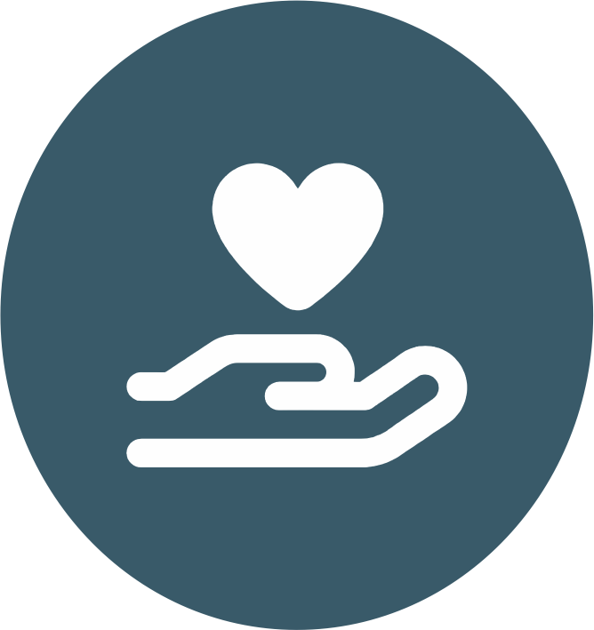 Icon of a hand holding a heart, symbolizing care and compassion, reflective of values at The Unitarian Church in Charleston.